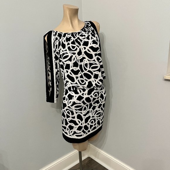 Cache Black & White Cut out Shoulder Mini  Dress - Picture 1 of 9